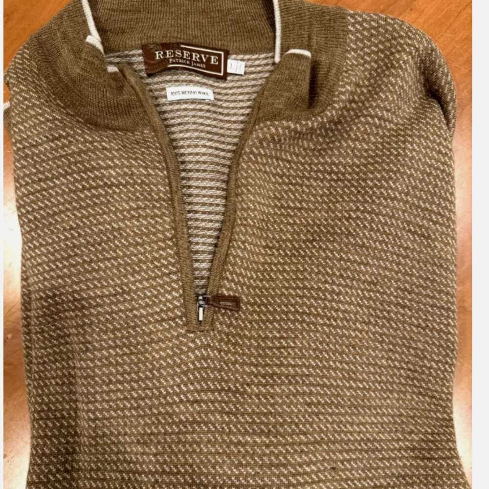 GORGEOUS PATRICK JAMES RESEARVE ZIP-UP MERINO WOOL LONG SLEEVE SWEATER